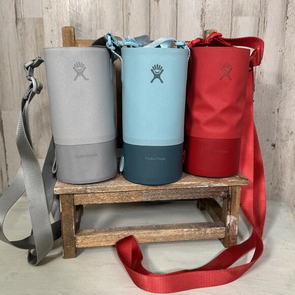 Set Of 3 Hydro Flask Travel Slings For 32oz Bottles - Red, Grey, Aqua - Picture 1 of 8